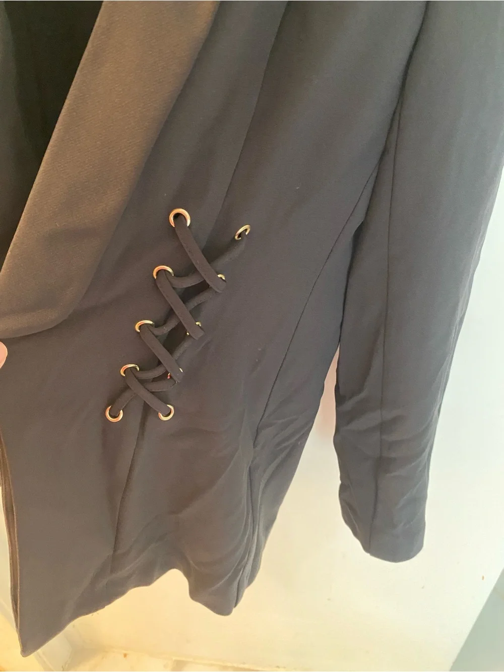 BOLD elements Black Lace-Up Shawl Collar Blazer